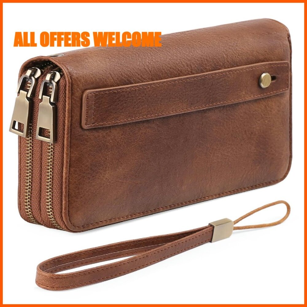 Large Capacity RFID Blocking Leather Clutch Wrist… - image 1